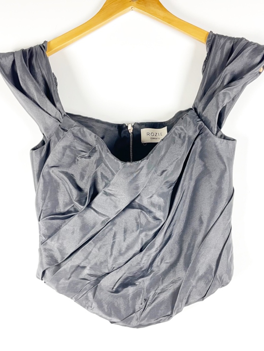 Rozie Corsets Off The Shoulder Draped Ruched Taffeta Structured Bustier Top S